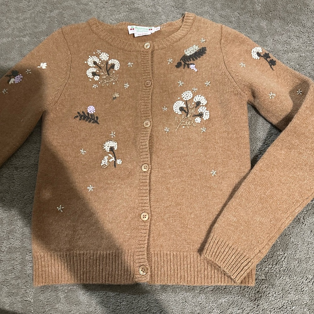 Bonpoint Embroidered Camel/Tan Floral Cardigan size 12